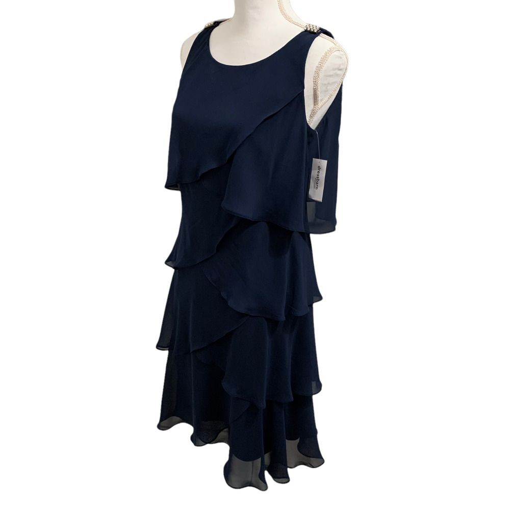 Signature Tessa Navy Blue Tiered Chiffon Sleeveless Dress Size 6 NWT